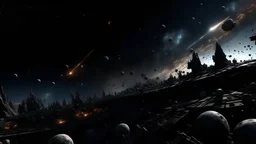war 3d dark colored universe and stars in the background