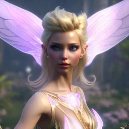 beautiful fairy very etheric, nice smiling, long blond hair, magic glamour pink make up, delicate colors, complete vision of very transparent and big wings, beautiful glamour transparent dress, ultra sharp focus, 8k, unreal engine 5, extremely sharp detail, light effect, soft light atmosphere, smooth, full of details, face in front, complete vision of face and hair and of the body