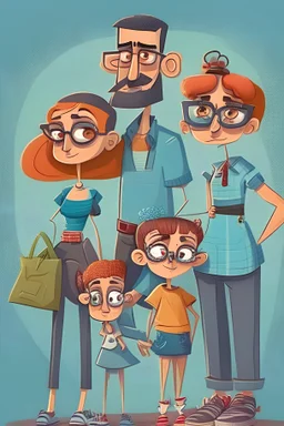 cartoon style modern Israeli Family