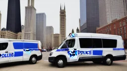 A police Tesla Cybertruck is chasing a Tesla 'Model S Plaid' at top speed, on the Navy Pier, in Chicago. CINEMATIC. WIDE ANGLE LENS. PHOTO REAL.