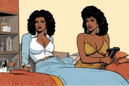 an illustration for the comic "Danger in the bedroom: Pam Grier is Coffy" by Hugo Pratt and Rubén Pellejero