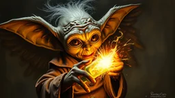 pin hole cam, master oil painting by Rembrandt, realistic rendering of crazy dark gremlin angel alien scientist holding a holy neon glowing super power tube gensis vial