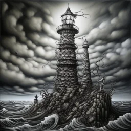 Impasto Cascade Hallucination, retinue of moons, by Phlegm, graffiti lighthouse