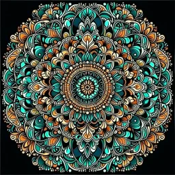 Mandala . Round. The mandala depicts a mystical botanical motive. Thin lines. Ornament. Rich colors.