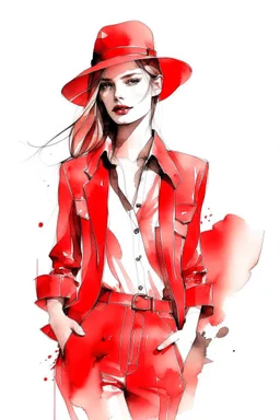 Watercolor fashion red sketch