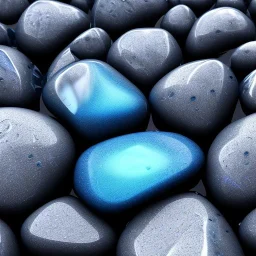 Blue raindrops on a rock, close up view, photo quality, stone marble, ultra realistic