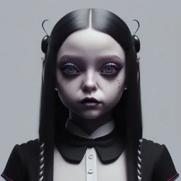 Famous Jenna ortega, wednesday addams make up, wednesday addams black dress, wednesday addams hair, hyper detail, octane render, unreal engine 5, photorealistic, 8k resulation