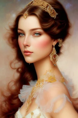 full body frame ,art by Ralph Horsley, masterpiece, portrait of a young eropean woman, aristocratic beautiful woman, beautiful face, perfect symmetric eyes, proportional face, waist-length, brown-haired, beautiful face. brown eyes, sparkling eyes, as realistic as possible, detailed portrait, watercolor sketch in the style of Marc Silvestri and Jody Bergsma, consistent approach, fine details, saturated paper, atmospheric, bright tones