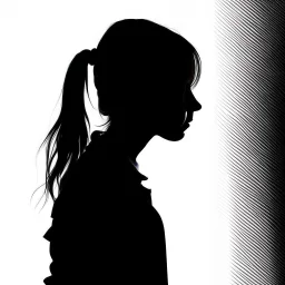 B/W A silhouette of girl between the age of 21-24 afraid white background