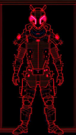 dibujo de contorno de un Samurái negro y rojo con traje cyberpunk full body