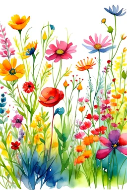 Watercolor Meadow flowers, colorful, perfect