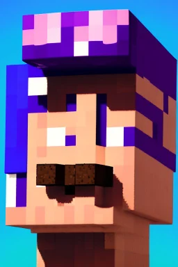 a portrait of a purple square face, Minecraft look, cute, farmer look, 2d, large pixel style