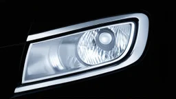 vehicle headlight(with chrome trim) on black background, add details and inner glow