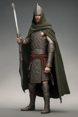 celtic spear warrior with cloak