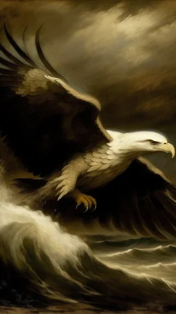A white wind elemental bald eagle painted by Albert Pinkham Ryder