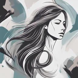 digital art minimal beautiful woman head with long hair
