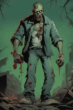 zombie, portrait, comic book, full body, standing, mean, illustration