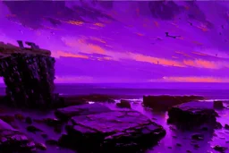 purple sky, rocks, cliffs, sci-fi, pieter franciscus dierckx impressionism paintings