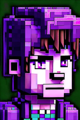 a portrait of a purple Minecraft guy, 2d, large pixel style