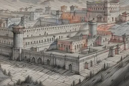 Pencil drawing of the walled city of pallas