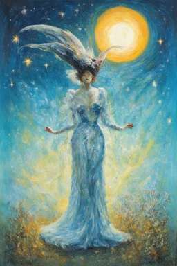 the stars above, in the style of Leonora Carrington
