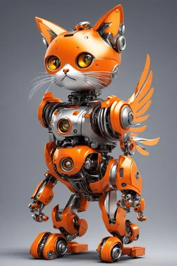 little cat robot orange with wheels and wings of steel