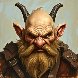 Dnd, fantasy, dwarf, handpainted by a renaissance artist, oil painting, head portrait, sturdy, mighty, grizzled, old, angry, barbarian, big round human ears