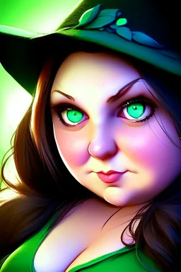 chubby cartoon gaming witch green eyes