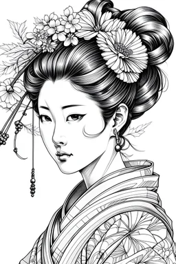 beautiful geisha line drawing