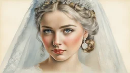 old postcard, white background, bride, colored pencil drawing, 3d, 64k, high resolution, high detail, computer graphics, hyperrealism, f/16, 1/300 sec. digital painting, double exposure,