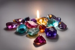 coloured gemstones in candlelight