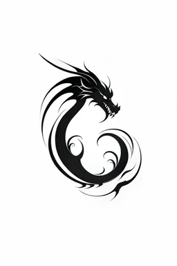minimalist dragon ink logo, white background