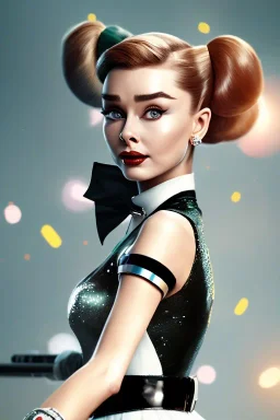 Audrey Hepburn as Harley Quinn Photorealistic dramatic hyperrealistic criyng clown paint ,Crystal black eyes, elegant, by WLOP,Artgerm,Greg Rutkowski, Beautiful dynamic,shadows,Artstation,concept design art,Octane render,8K