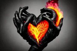 A black hand made out of black smoke violently crushing an anatomically correct heart