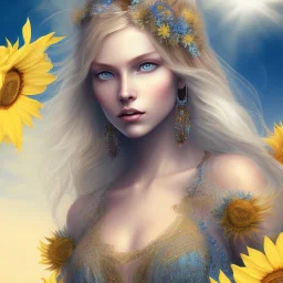 sunflower goddess blue eyes long hair blond