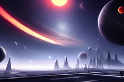 Epic futuristic street, exoplanet in the sky, sci-fi, concept art, ultra hd 4k