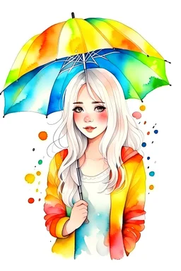 White haired girl with watercolor umbrella