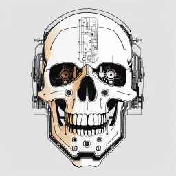 FLAT VECTOR LAYERED IMAGE OF CYBERNETIC SKULL PARTS IN A SCHEMATIC, BLACK AND WHITE, AUTOCAD, FINE LINE BLUEPRINT,