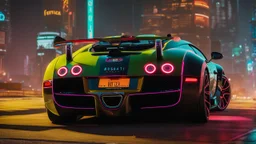 Bugatti Super Veyron Cyberpunk 2077 neon Style, Super Detailed, desktop wallpaper, 4K rear view, center