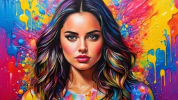 acrylic illustration, acrylic paint, oily sketch, full body portrait of a gorgeous young ana de armas, A highly detailed and hyper realistic lisa frank, oil painting, heavy strokes, paint dripping, oil painting, heavy strokes, paint dripping, symmetrical, soft lighting, highly detailed, concept art