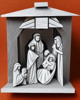 Nativity scene pencil and charcoal manger