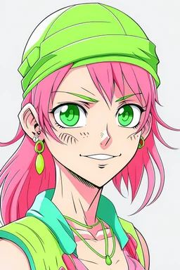 one piece style mullet girl pink green character