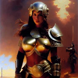 portrait ' Sexy Extra busty Power Girl naked ',ancient metal armor and Helmet ,painting by gaston bussiere, greg rutkowski, yoji shinkawa, yoshitaka amano, tsutomu nihei, donato giancola, tim hildebrandt, oil on canvas, cinematic composition, extreme detail,fit full head inside picture,16k