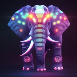 A beautiful portrait of a cyborg elephant neon color scheme, high key lighting, volumetric light high details psychedelic background