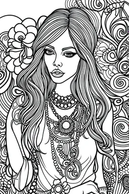 Outline art for coloring page OF 1960'S HIPPIE DESIGNS NO FACES, coloring page, white background, Sketch style, only use outline, clean line art, white background, no shadows, no shading, no color, clear