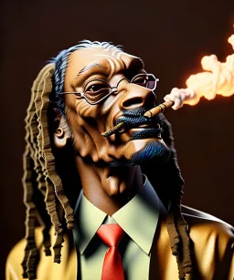 Snoop Dogg, burning cigar with dollars, jungle background, hyper realistic