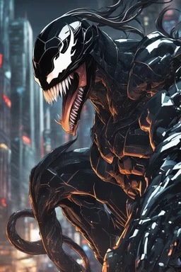 Venom mix with machine in solo leveling shadow artstyle, cyberpunk them, intricate details, highly detailed, high details, detailed portrait, masterpiece,ultra detailed,best quality