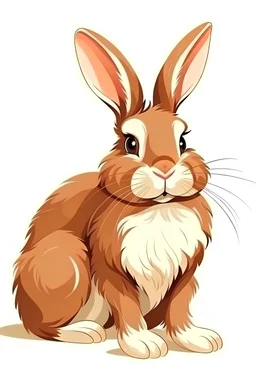 Full Image of a brown rabbit in White background, cartoon style