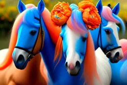 blue peonies and orange ponies