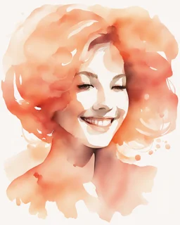 abstract woman smiling silhouette and hair light peach colors watercolor draw